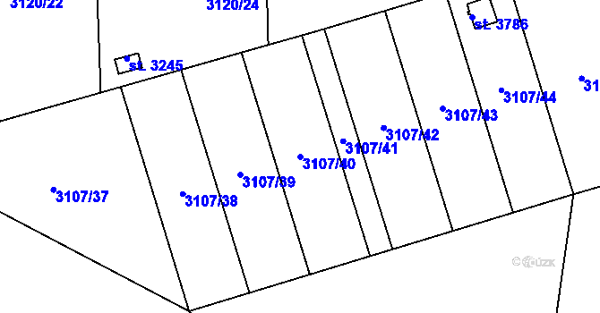 Parcela st. 3107/40 v KÚ Česká Třebová, Katastrální mapa