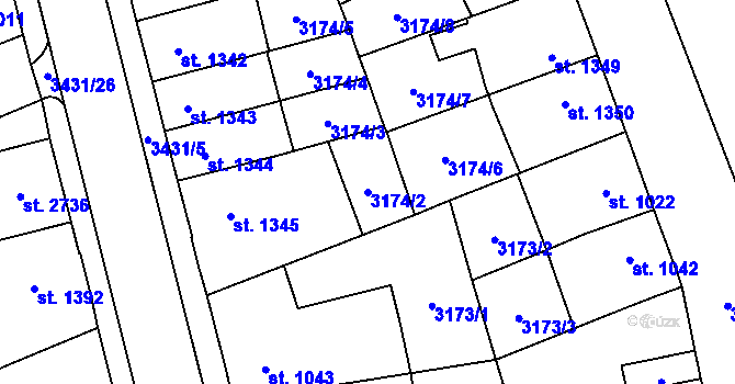 Parcela st. 3174/2 v KÚ Česká Třebová, Katastrální mapa