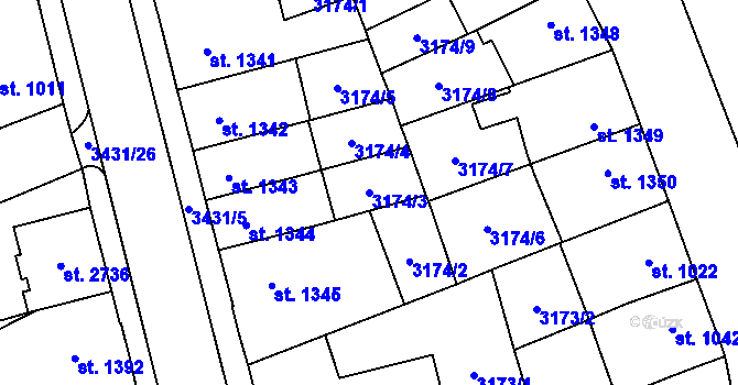 Parcela st. 3174/3 v KÚ Česká Třebová, Katastrální mapa