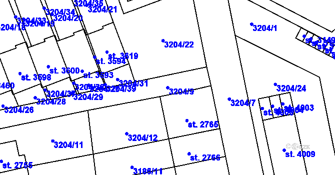 Parcela st. 3204/9 v KÚ Česká Třebová, Katastrální mapa