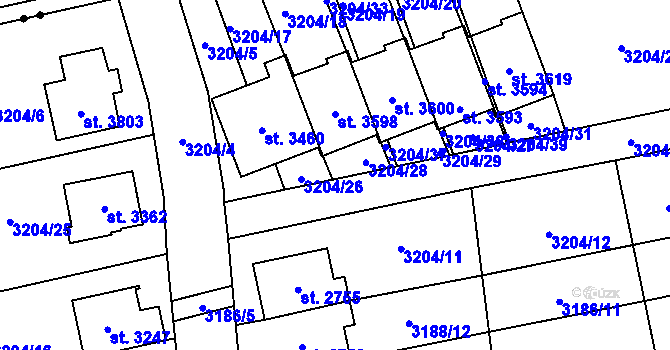Parcela st. 3204/36 v KÚ Česká Třebová, Katastrální mapa