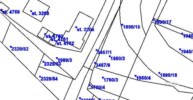 Parcela st. 3467/1 v KÚ Česká Třebová, Katastrální mapa