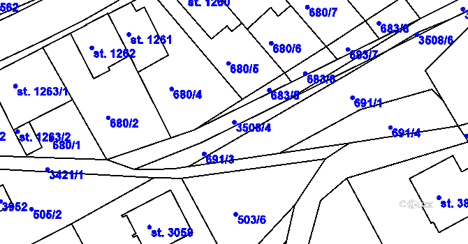 Parcela st. 3508/4 v KÚ Česká Třebová, Katastrální mapa