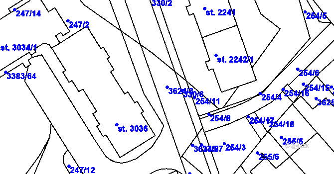 Parcela st. 3624/3 v KÚ Česká Třebová, Katastrální mapa