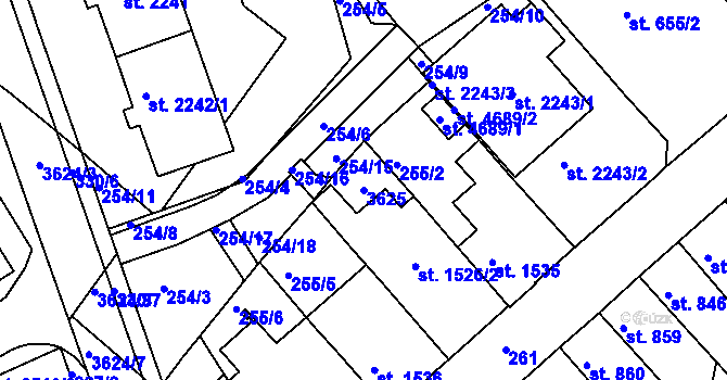 Parcela st. 3625 v KÚ Česká Třebová, Katastrální mapa