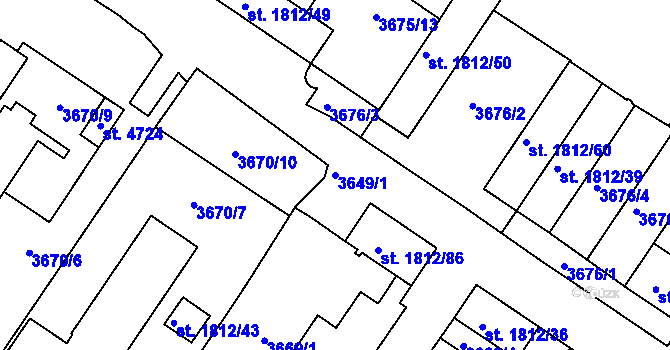 Parcela st. 3649/1 v KÚ Česká Třebová, Katastrální mapa