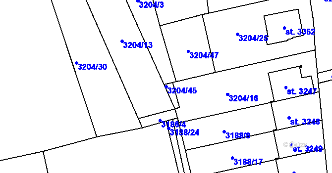 Parcela st. 3204/45 v KÚ Česká Třebová, Katastrální mapa