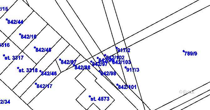 Parcela st. 842/102 v KÚ Česká Třebová, Katastrální mapa