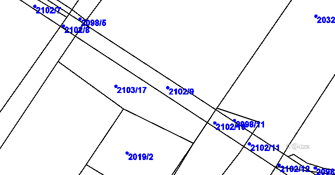 Parcela st. 2102/9 v KÚ Česká Třebová, Katastrální mapa