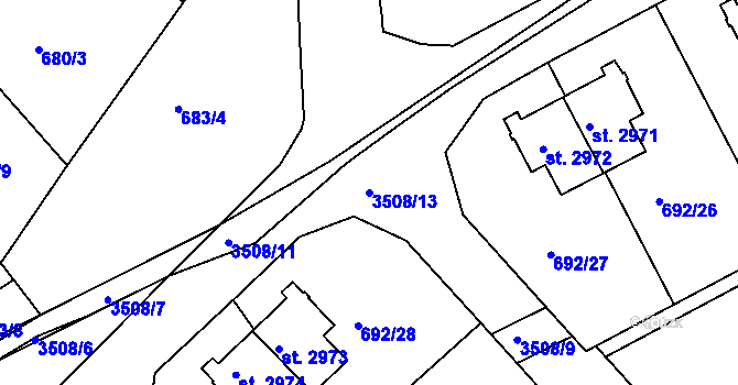 Parcela st. 3508/13 v KÚ Česká Třebová, Katastrální mapa