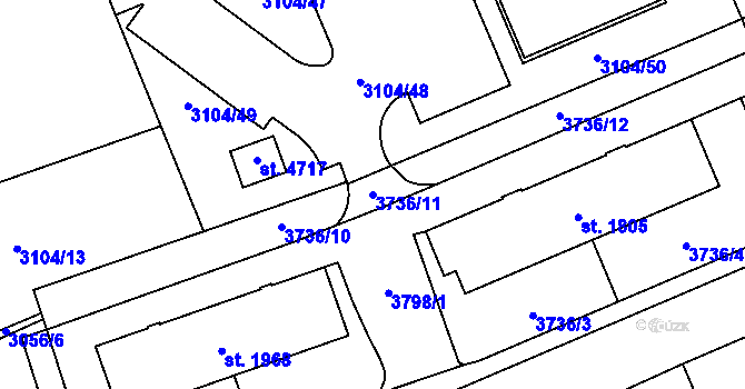 Parcela st. 3736/11 v KÚ Česká Třebová, Katastrální mapa