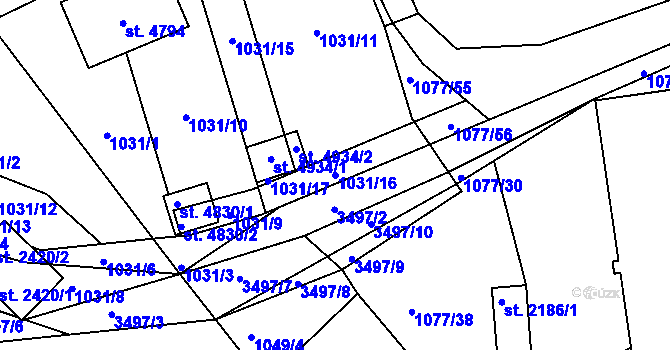 Parcela st. 1031/16 v KÚ Česká Třebová, Katastrální mapa