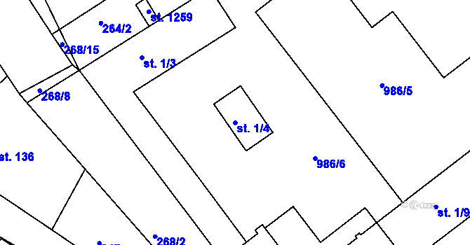 Parcela st. 1/4 v KÚ Parník, Katastrální mapa