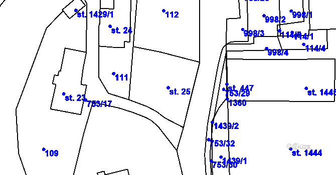 Parcela st. 25 v KÚ Parník, Katastrální mapa