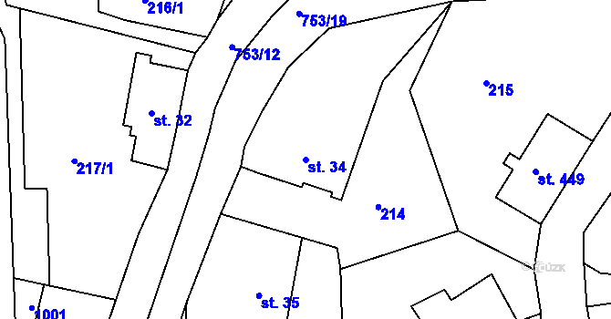 Parcela st. 34 v KÚ Parník, Katastrální mapa