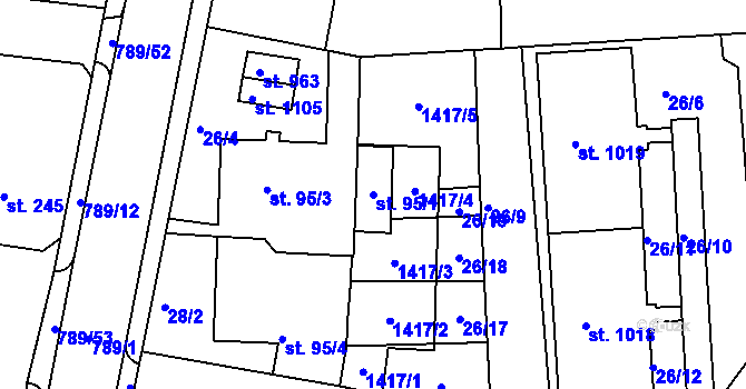 Parcela st. 95/1 v KÚ Parník, Katastrální mapa