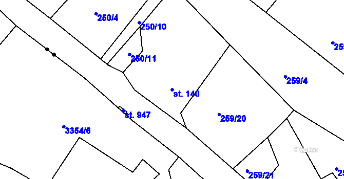 Parcela st. 140 v KÚ Parník, Katastrální mapa