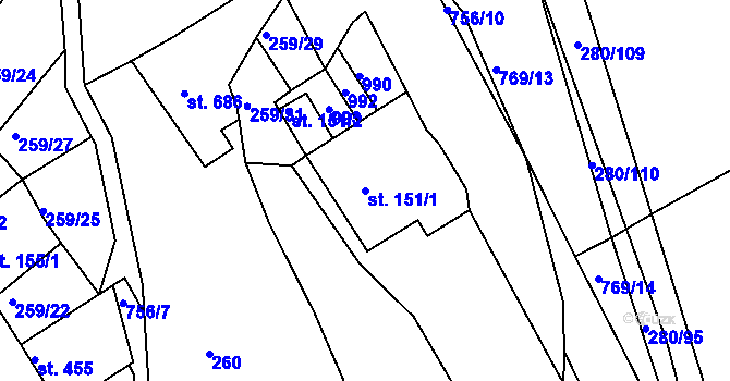 Parcela st. 151/1 v KÚ Parník, Katastrální mapa
