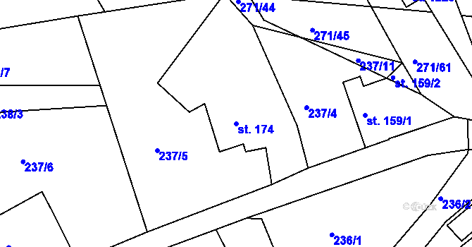 Parcela st. 174 v KÚ Parník, Katastrální mapa