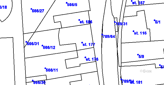 Parcela st. 177 v KÚ Parník, Katastrální mapa