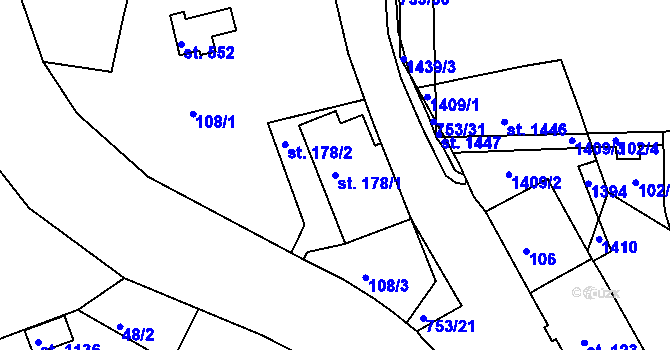 Parcela st. 178/1 v KÚ Parník, Katastrální mapa
