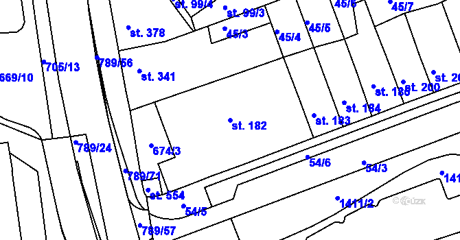 Parcela st. 182 v KÚ Parník, Katastrální mapa