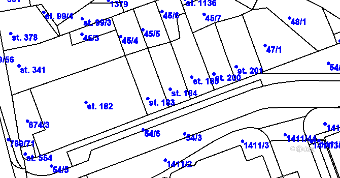 Parcela st. 184 v KÚ Parník, Katastrální mapa