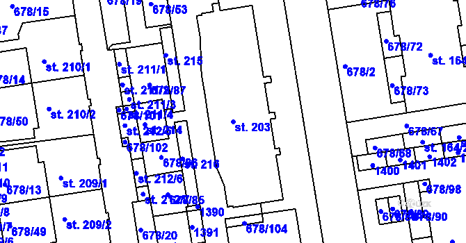 Parcela st. 203 v KÚ Parník, Katastrální mapa