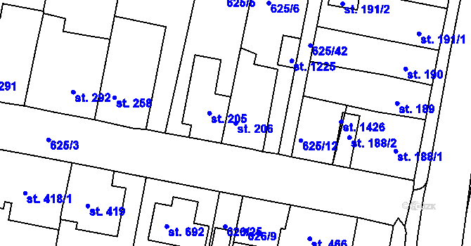 Parcela st. 206 v KÚ Parník, Katastrální mapa