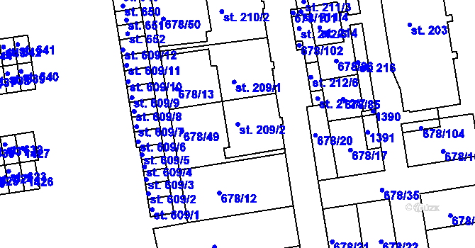 Parcela st. 209/2 v KÚ Parník, Katastrální mapa