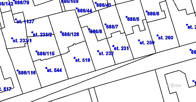 Parcela st. 232 v KÚ Parník, Katastrální mapa