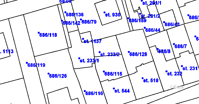 Parcela st. 233/2 v KÚ Parník, Katastrální mapa
