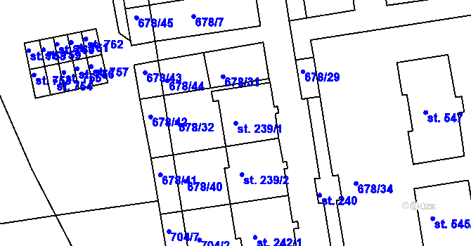 Parcela st. 239/1 v KÚ Parník, Katastrální mapa
