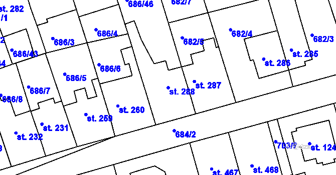 Parcela st. 288 v KÚ Parník, Katastrální mapa