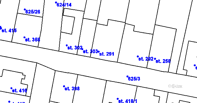 Parcela st. 291 v KÚ Parník, Katastrální mapa