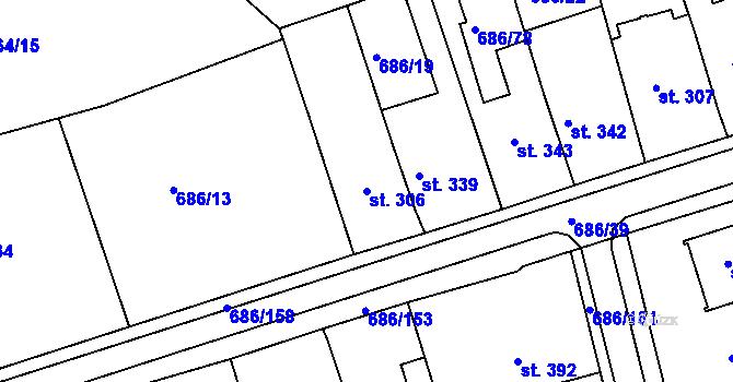 Parcela st. 306 v KÚ Parník, Katastrální mapa