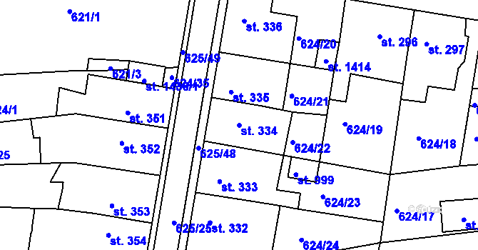 Parcela st. 334 v KÚ Parník, Katastrální mapa