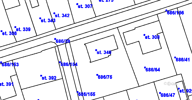 Parcela st. 340 v KÚ Parník, Katastrální mapa