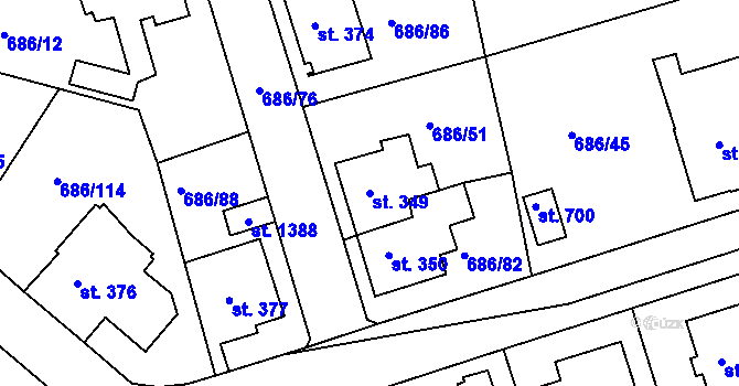 Parcela st. 349 v KÚ Parník, Katastrální mapa