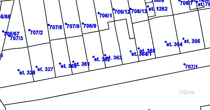 Parcela st. 363 v KÚ Parník, Katastrální mapa