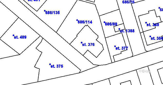 Parcela st. 376 v KÚ Parník, Katastrální mapa