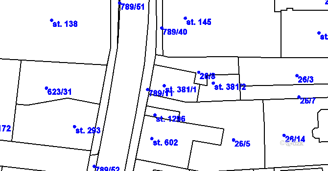 Parcela st. 381/1 v KÚ Parník, Katastrální mapa