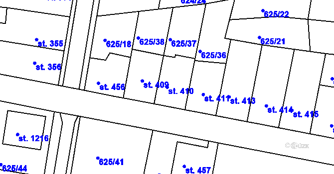 Parcela st. 410 v KÚ Parník, Katastrální mapa