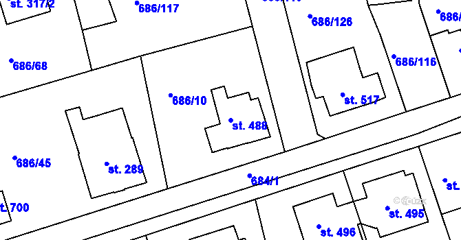 Parcela st. 488 v KÚ Parník, Katastrální mapa
