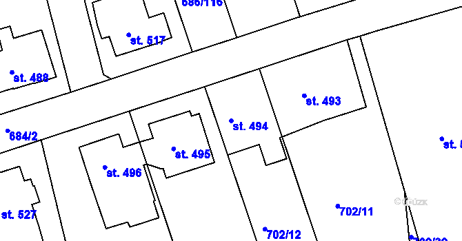 Parcela st. 494 v KÚ Parník, Katastrální mapa
