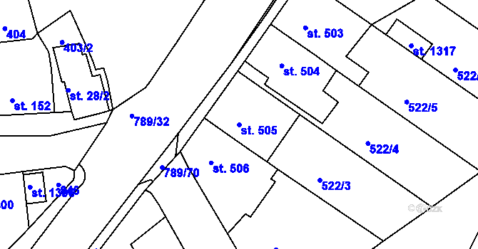 Parcela st. 505 v KÚ Parník, Katastrální mapa