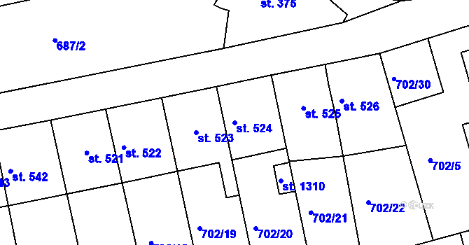 Parcela st. 524 v KÚ Parník, Katastrální mapa