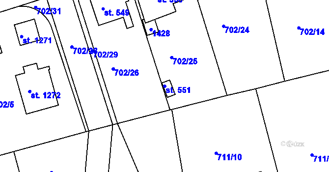 Parcela st. 551 v KÚ Parník, Katastrální mapa