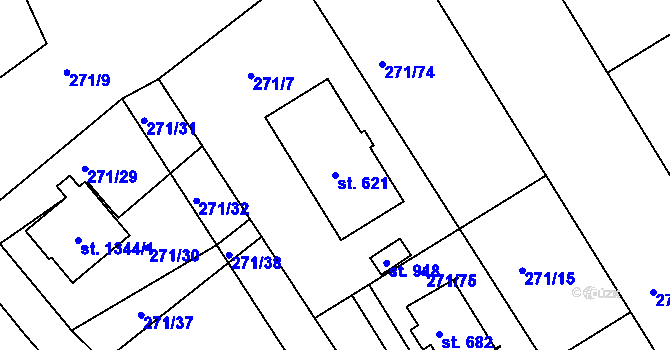 Parcela st. 621 v KÚ Parník, Katastrální mapa