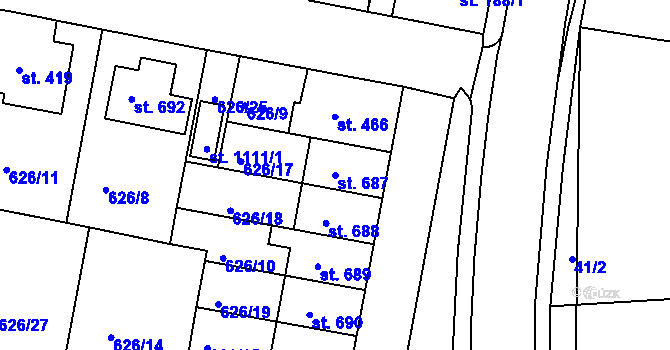 Parcela st. 687 v KÚ Parník, Katastrální mapa